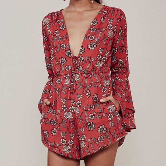For Love & Lemons Pia Red Floral Romper - Picture 2 of 5
